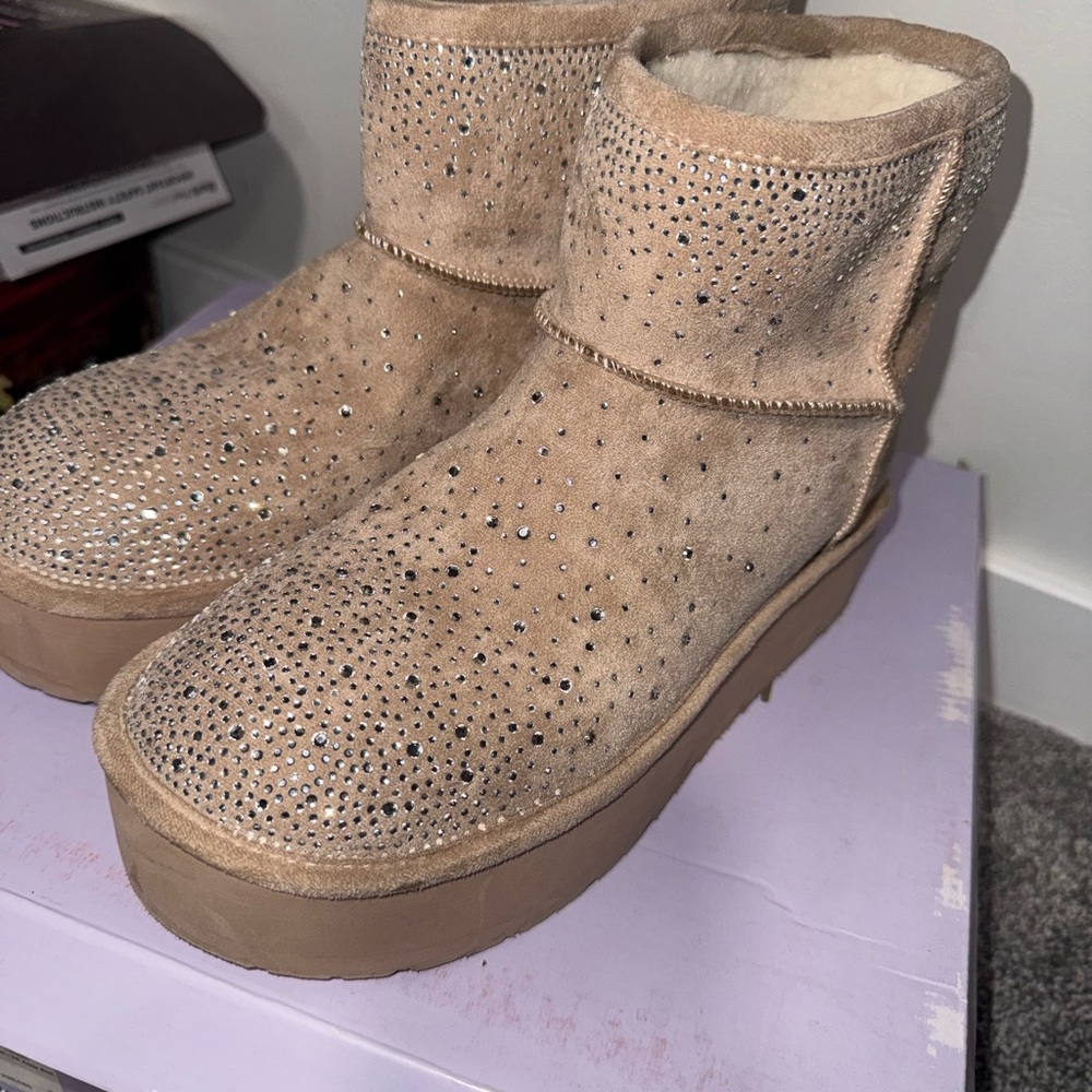 Madden Girl Tan Platform Boots with Rhinestones